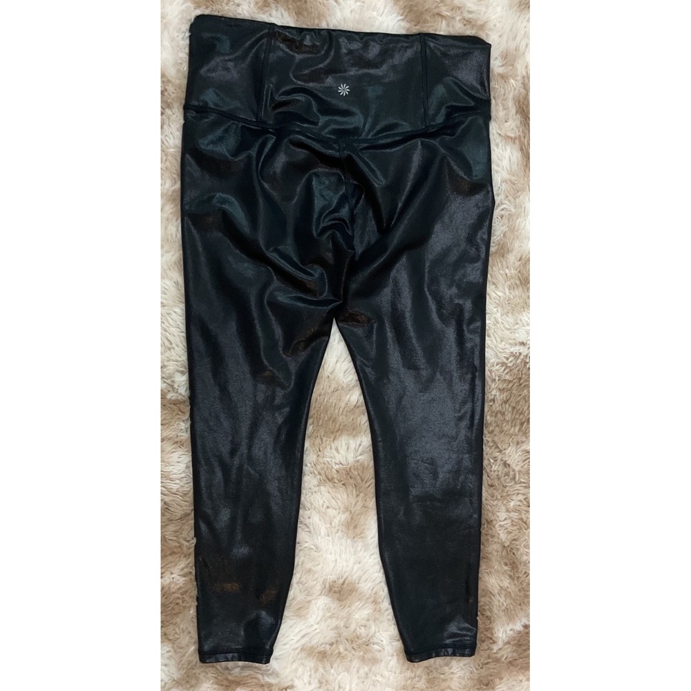 Athleta Elation Shine Tight Black Metallic High Rise Leggings Large 7/8 Length